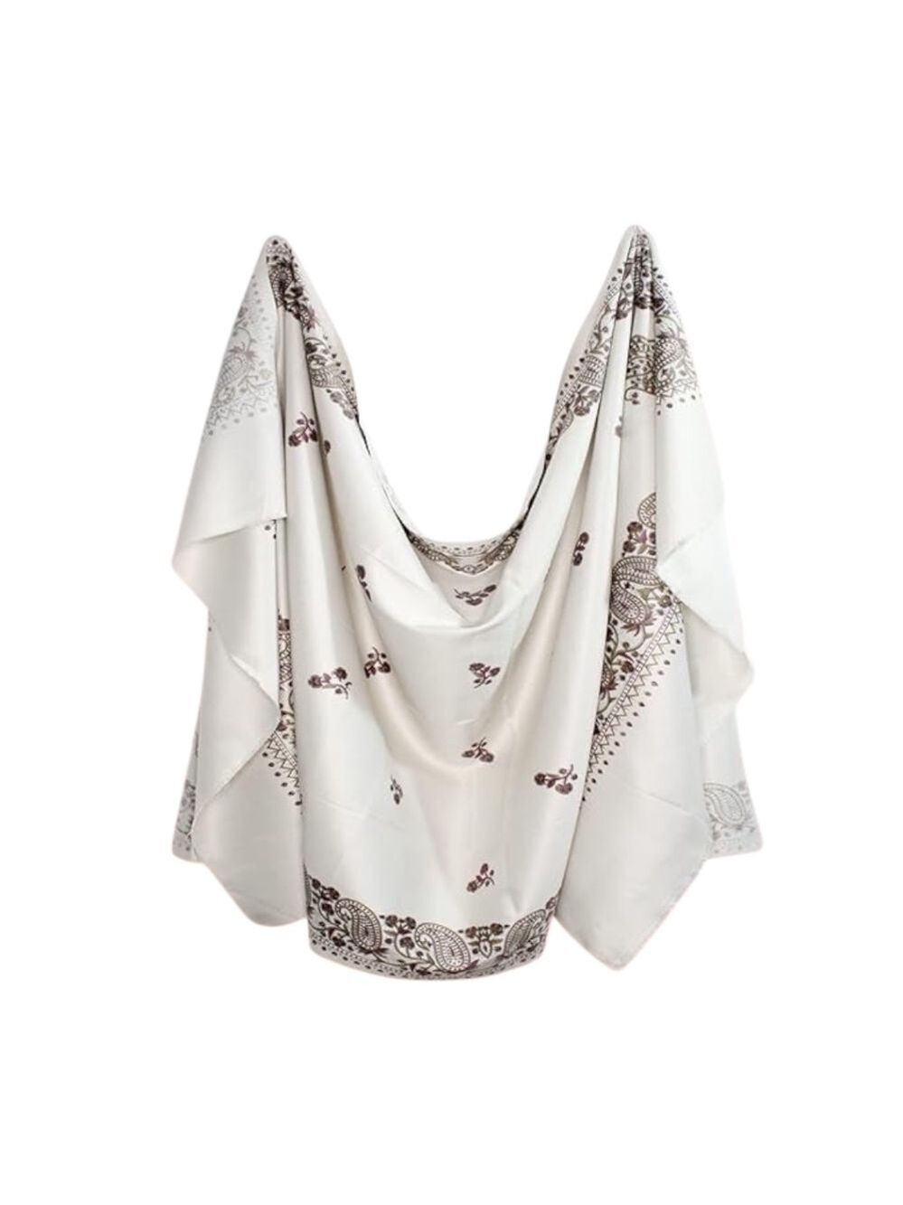 Light Beige Polyester Neutral Printed Paisley Women's Shawl, New